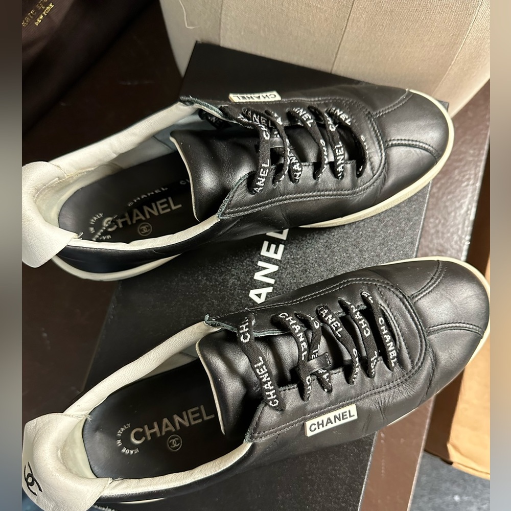 Chanel Low Top Black Leather Sneakers - Picture 8 of 10